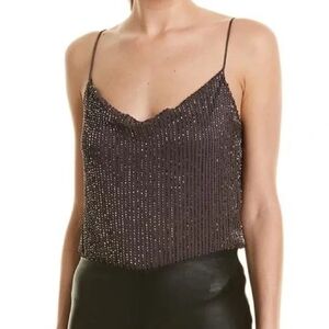 Alice + Olivia beaded black cropped cowl neck camisole top Size XS